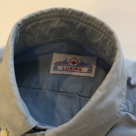 Luxire Mens Dress Shirt, Button Down Collar, Blue, Size Medium - Picture 2 of 6